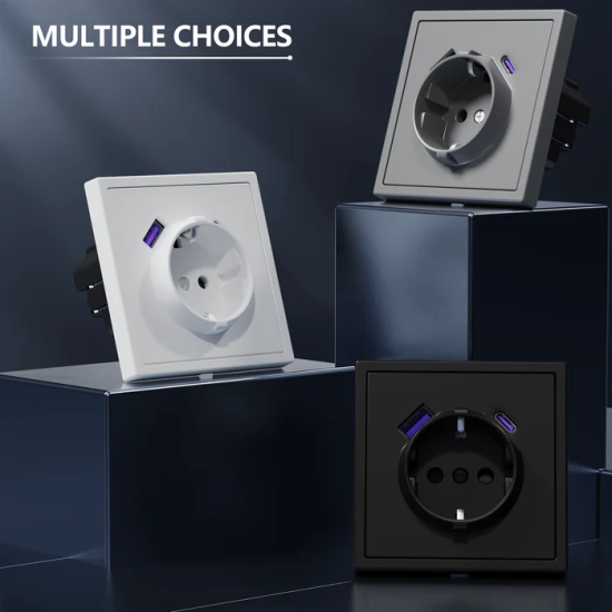 Socket "LUUM" with grounding, usb+type-c, black - Lighting by Luminance