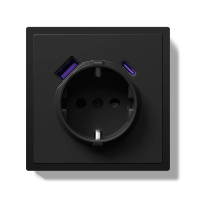 Socket "LUUM" with grounding, usb+type-c, black - Lighting by Luminance