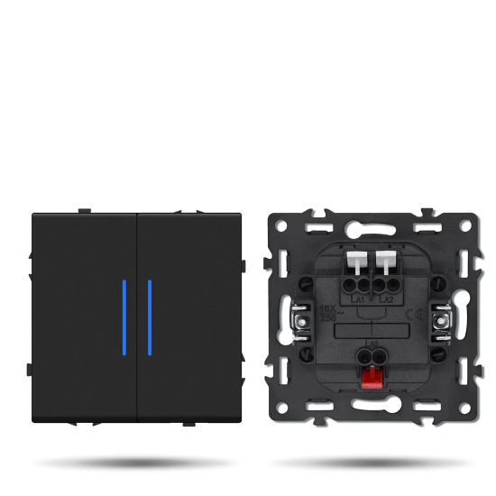 double Switch "LUUM" with LED indicator, Black - Lighting by Luminance