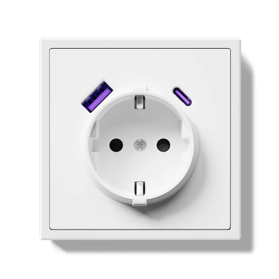 Pistikupesa "LUUM", maandusega, usb+type-c, valge - Valgustus Luminance'ilt
