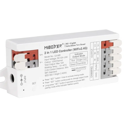 LED kontroller 2-in-1 (WiFi + 2.4G, 12A) 12V...24V - Valgustus Luminance'ilt LED kontroller 2-in-1 (WiFi + 2.4G, 12A) 12V...24V - Valgustus Luminance'ilt