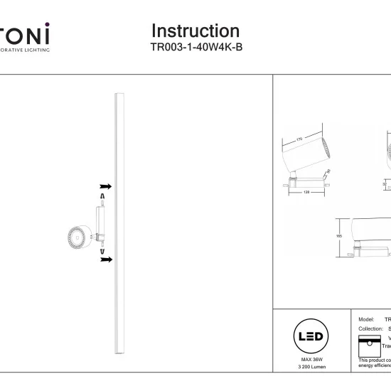 Siinivalgusti Vuoro Unity 4000K 36W 24°, Must - Valgustus Luminance'ilt
