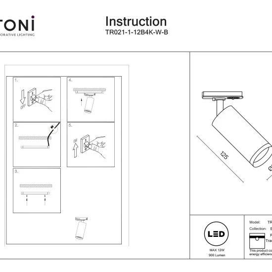 Siinivalgusti Focus Led Unity 4000K 12W 50°, Must - Valgustus Luminance'ilt