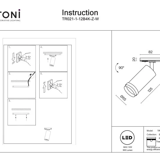 Siinivalgusti Focus Zoom Unity 4000K 12W 15°-50°, Valge - Valgustus Luminance'ilt