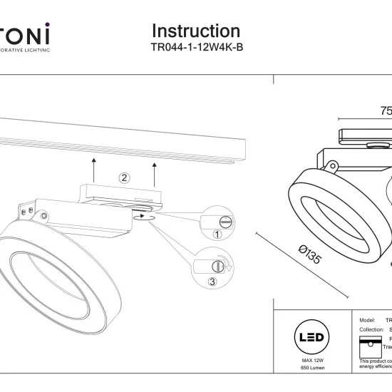Siinivalgusti Rim Unity 4000K 12W 110°, Must - Valgustus Luminance'ilt
