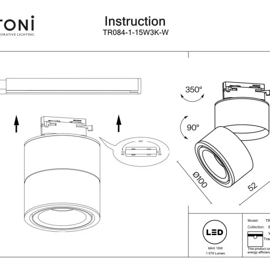 Siinivalgusti Yin Unity 3000K 15W 24°, Valge - Valgustus Luminance'ilt