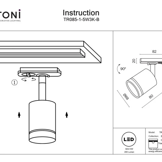 Siinivalgusti Orlo Unity 3000K 5W 120°, Must - Valgustus Luminance'ilt