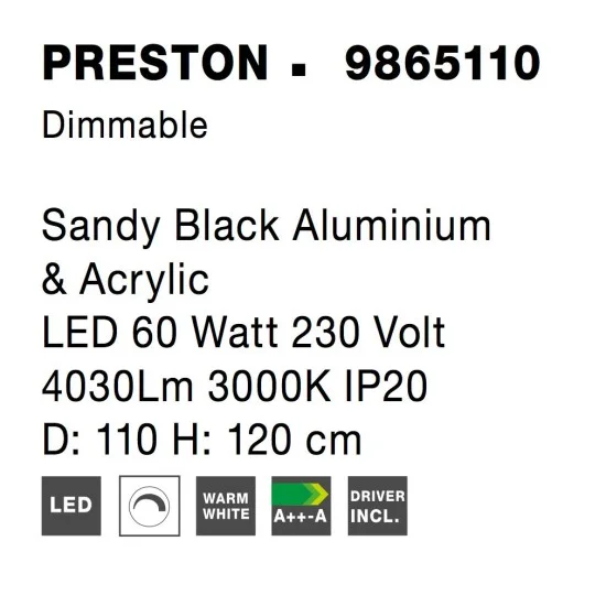 Rippvalgusti Preston 9865110 - Valgustus Luminance'ilt