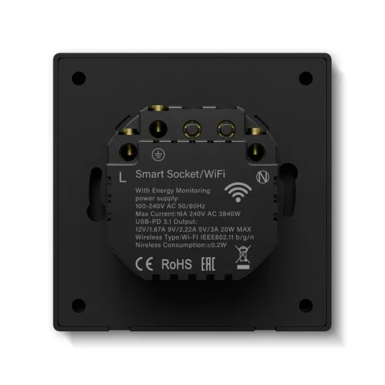Smart Socket with USB & Type-C, Black - Lighting by Luminance