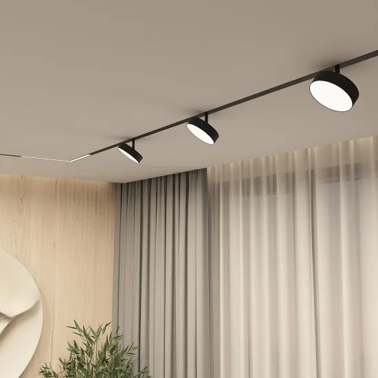 Rotatable disk-shaped SMART LINEAR track light - Lighting by Luminance