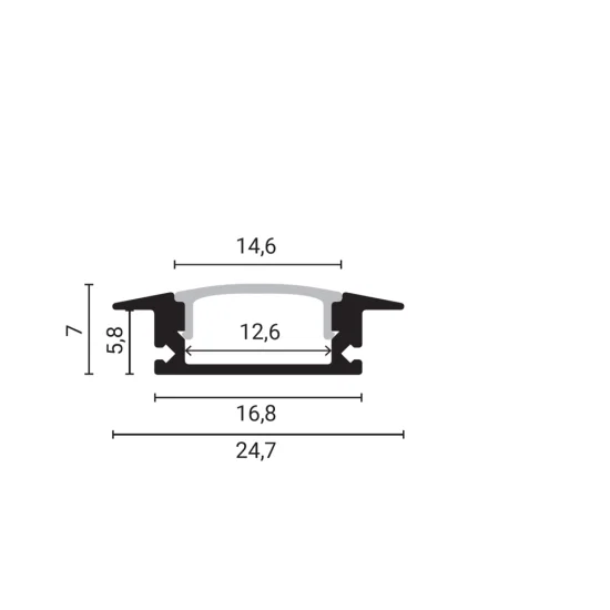ALUMINIUM PROFILE FOR LED STRIP BLACK BODY/BLACK COVER L=2m - BUILT-IN - Lighting by Luminance