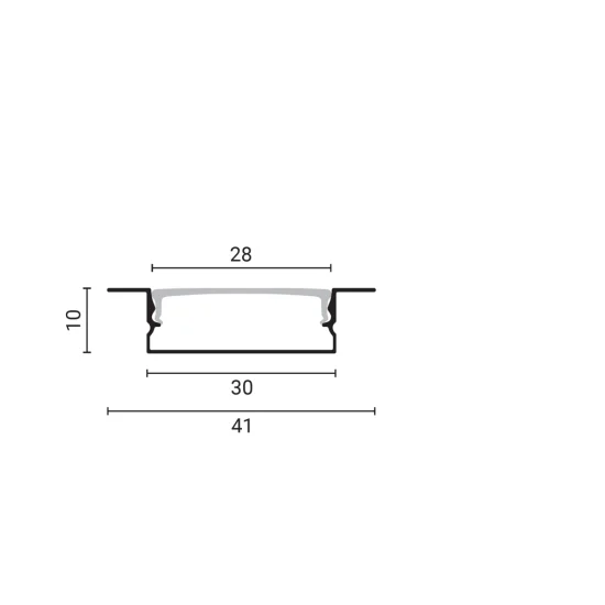 Alumiiniumprofiil LED-ribale SILVER korpus/valge kate L=2m 41x10mm - Valgustus Luminance'ilt