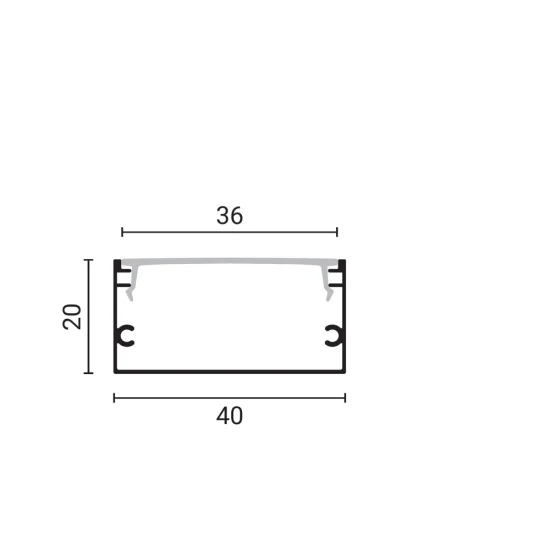 Alumiiniumprofiil LED-ribale must korpus/valge kate L=2m 40x20mm - Valgustus Luminance'ilt