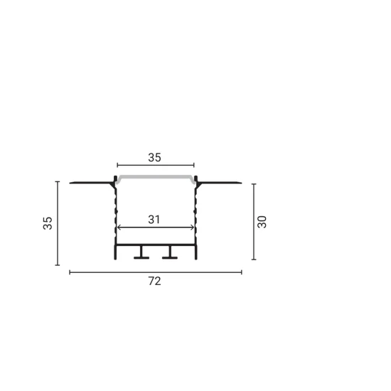 Alumiiniumprofiil LED-ribale SILVER korpus/valge kate L=2m 71.5x35mm - Valgustus Luminance'ilt