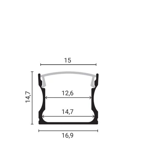 Alumiiniumprofiil LED-ribale hall korpus/valge kate L=2m 17.2x14.4x12mm - Valgustus Luminance'ilt