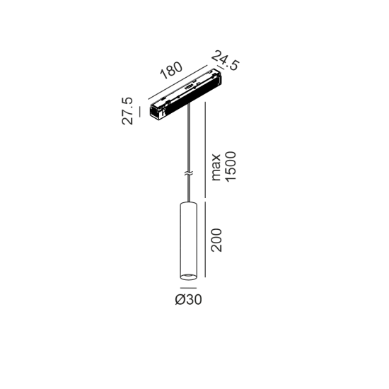Ripplamp IN_LINE TUB S P 200, Valge - Must, 3000K - Valgustus Luminance'ilt