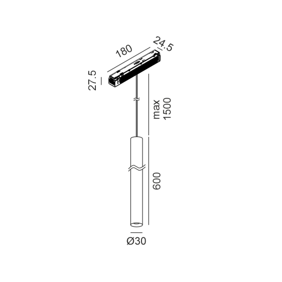 Ripplamp IN_LINE TUB S P 600, Must, 4000K - Valgustus Luminance'ilt