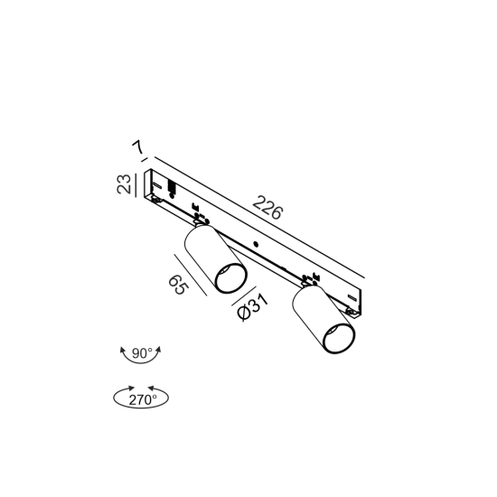 Kohtvalgusti MICRO_LINE TUB S A 60 X2, Must - Valgustus Luminance'ilt