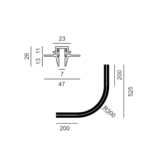 Süvistatav radiaalnurk MICRO_LINE RADIAL R 90 siinile 14.Rx00, Must - Valgustus Luminance'ilt