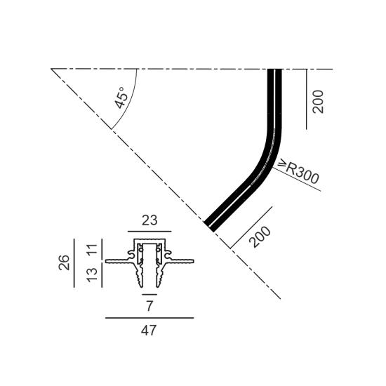 Süvistatav radiaalnurk MICRO_LINE RADIAL R 135 siinile 14.Rx00, Must - Valgustus Luminance'ilt