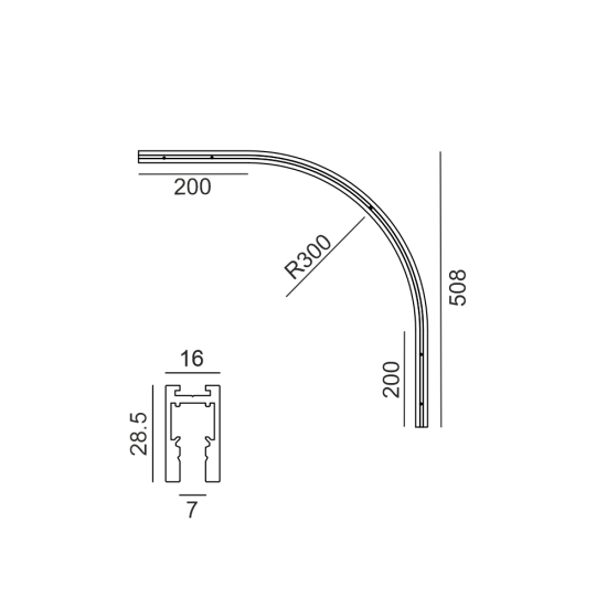Pinnapealne radiaalnurk MICRO_LINE RADIAL S 90 siinile 14.Sx00, Must - Valgustus Luminance'ilt