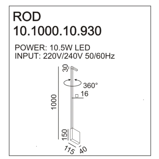 Surface-mounted luminaire ROD, H 983 mm - Lighting by Luminance