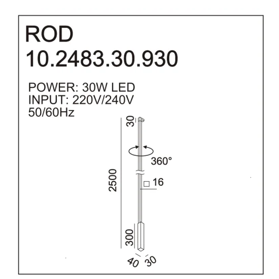 Surface-mounted luminaire ROD, H 1483 mm - Lighting by Luminance